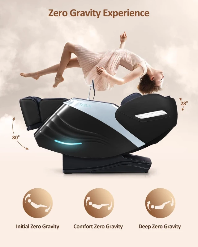 RELX 2025 Full-Body Massage Chair – 15-Mode Zero Gravity SL-Track Shiatsu Recliner with Built-In Heat, Airbag Body Scan, Deep Yoga Stretch, Calfrest Extension & AI Control (Black)