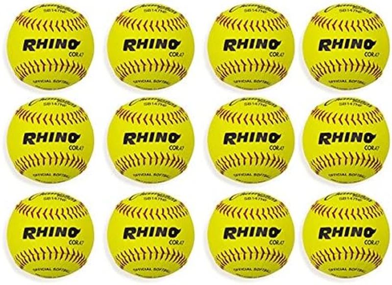 Champion Sports® Optic Yellow Leather Softballs – Dozen, .47 Polycore, Medium Compression, Raised Seams