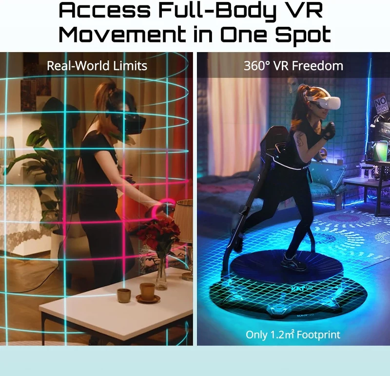 KAT Walk C2 Plus Enhanced VR Treadmill with Haptic Vibration, Noise Reduction & Built-in Wheels — 360° Locomotion, Nexus Adapter & VR Shoes, SteamVR and Quest Compatible, US Size 6