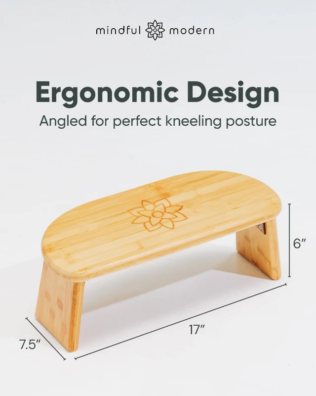 Mindful Modern Folding Meditation Bench - Bamboo Kneeling Stool with Locking Magnetic Hinges, Portable Seiza Chair with Travel Bag