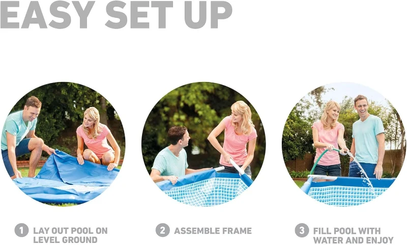 Intex Rectangular Frame Backyard Pool, 14.75 ft x 86 in x 33 in with Flow Control Valve, Blue (Pool Only)