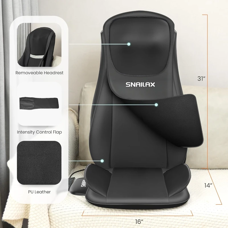 Snailax Shiatsu Neck & Back Massager Pad with Heat, Compression and Height-Adjustable Neck Rollers — Seat Massager with Vibration for Full-Body Relief, Gift for Men and Women
