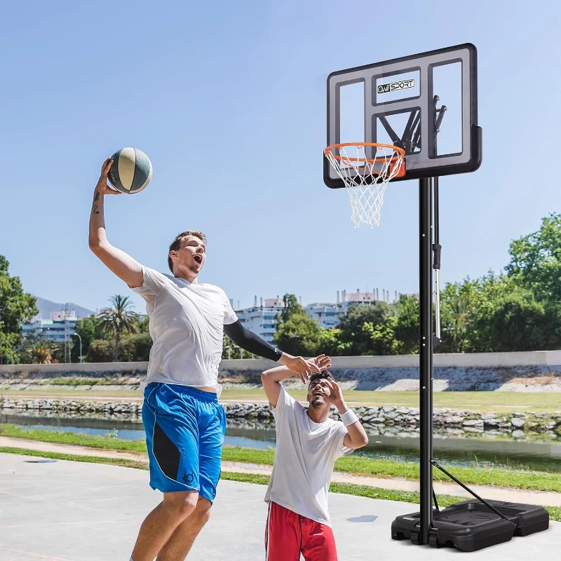AWII SPORT Portable Outdoor Basketball Hoop — 44-inch Impact-Resistant PC Backboard, Labor-Saving Quick-Adjust 4.8–10 ft System with Wheels
