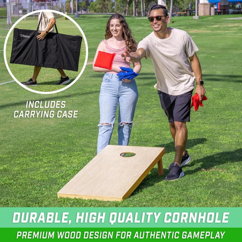 GoSports Premium Solid Wood Cornhole Set — Available in 4x2 ft or 3x2 ft with 8 Toss Bags