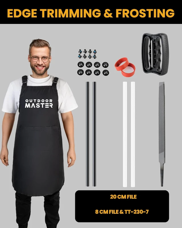 OutdoorMaster Ski & Snowboard Tuning and Waxing Kit - Waxing Iron, Universal Wax, Edge Tuner, Brushes, Scrapers, PTEX, Screws & Storage Bag