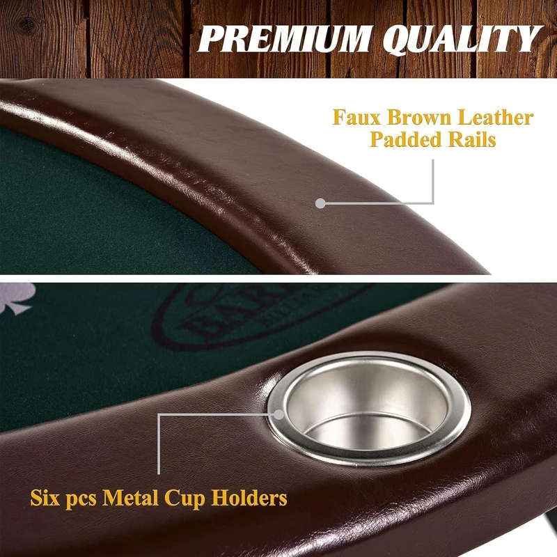 Barrington Round Portable Poker Table for 6 — Dark Green Velvet Play Surface, Faux-Leather Rails, Includes Chips, Cards and Dealing Shoe