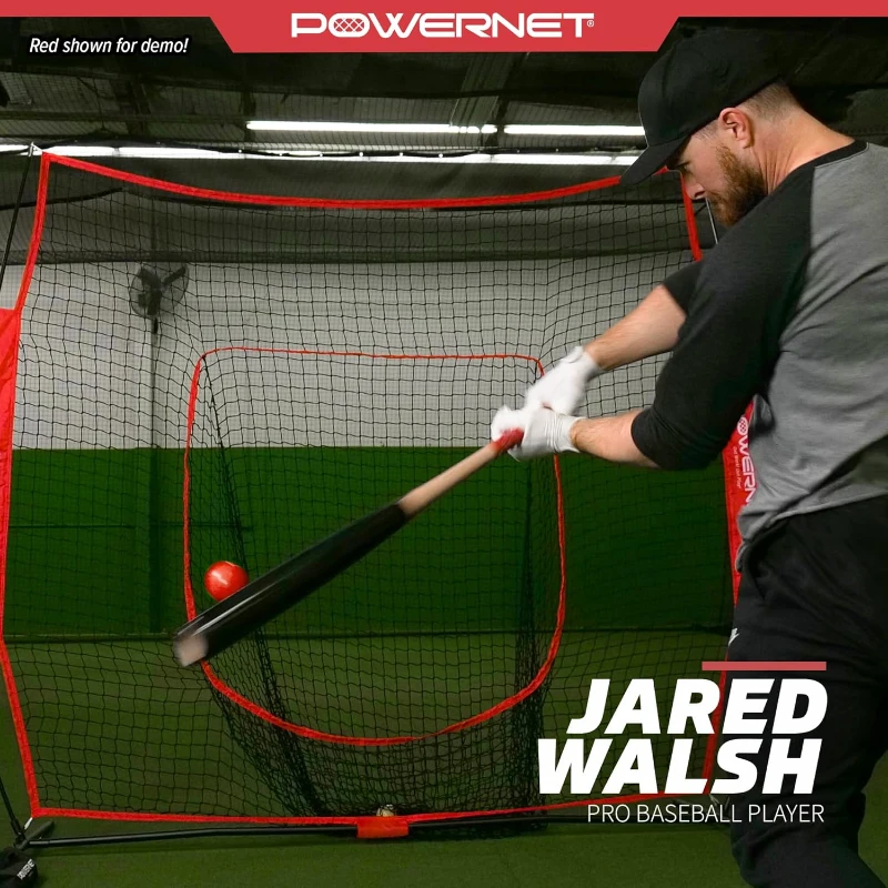 PowerNet 7x7 Baseball/Softball Practice Net Kit with Accessories - Ball Caddy, Weighted Ball & Tee