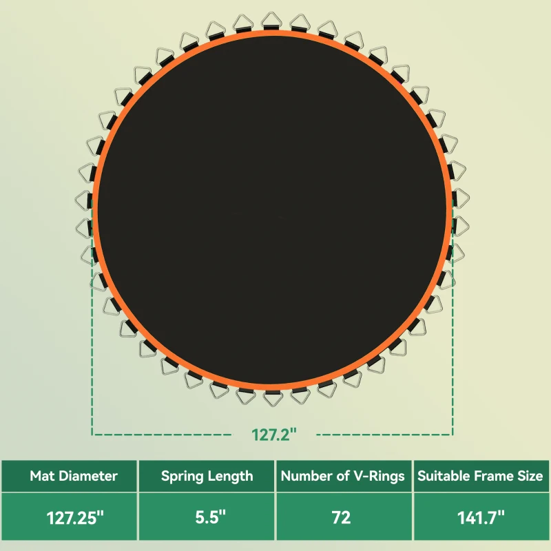 Soozier Trampoline Replacement Mat, Fits 12' Trampoline w/ 72 V-Hooks & 5.5" Springs (Spring & Frame not Included), Orange