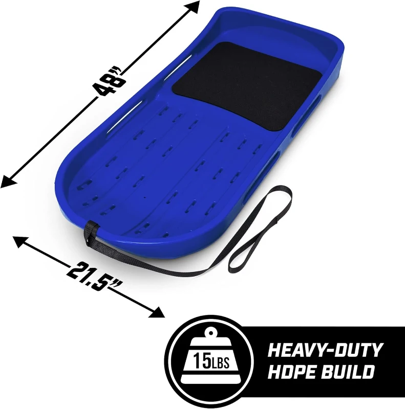 GoSports Premium 2-Person Snow Sled — 4 ft Double-Wall HDPE, Padded Seat, Tow Strap (Red or Blue)