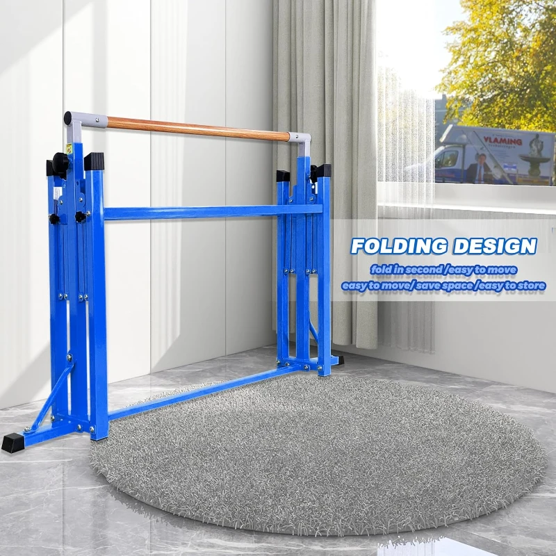 Marfula Foldable Gymnastic Kip Bar with Mat for Kids and Teens (Ages 3–20), 5 ft Rail, 4 ft Base, Adjustable 36–60 in Height – Training Equipment for Home and Club