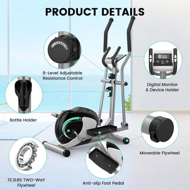 Dripex Home Elliptical Trainer — Hyper-Quiet Magnetic Elliptical with 8 Resistance Levels, 6kg Flywheel, LCD Display & Pulse Sensors