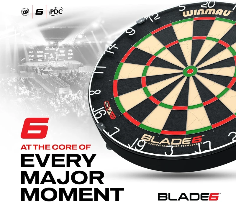 WINMAU Blade 6 Dartboard Bundle – Sixth Generation Professional PDC-Approved Board with Rota-Lock & High-Performance Wiring