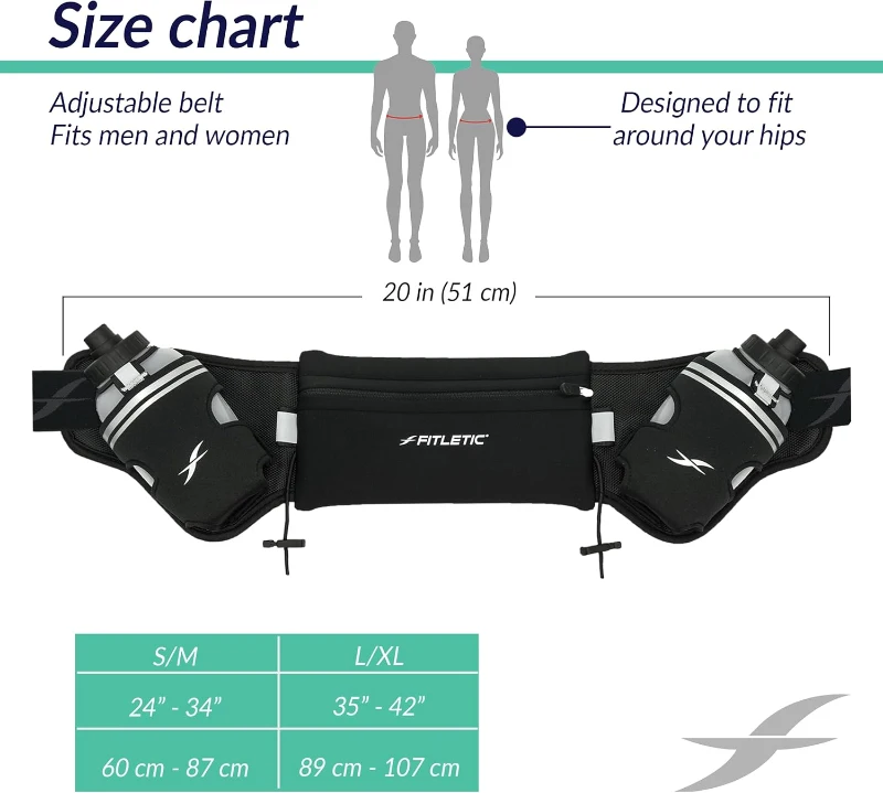 Fitletic Hydra 16 Hydration Running Belt for Men & Women with 2 x 8oz Quick-Flow Bottles — Patented Bounce-Free Neoprene Pouch Fits All Phones