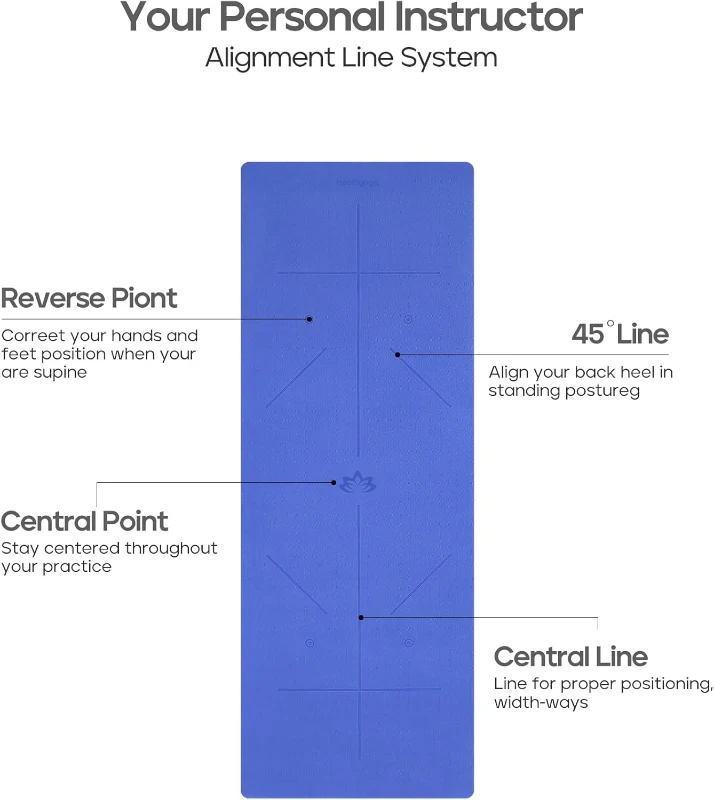 Heathyoga Eco-Friendly TPE Yoga Mat with Body Alignment System, SGS-Certified Non-Slip Surface and 6mm Cushioning, Extra-Large 72"" x 26""