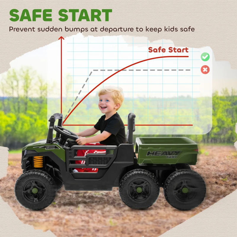 Qaba 24V 4WD Kids Ride On Truck with 6 Wheels Electric Ride On Car with Remote, Dump Bed for 3-8 Years, Green