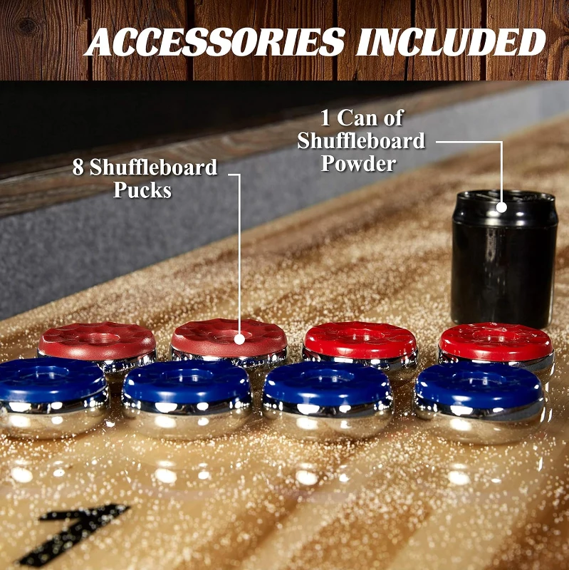 Barrington 12-Foot Rustic Shuffleboard Table with Cabinets - Classic Arcade Collection with Puck Sets, Preassembled Playfield