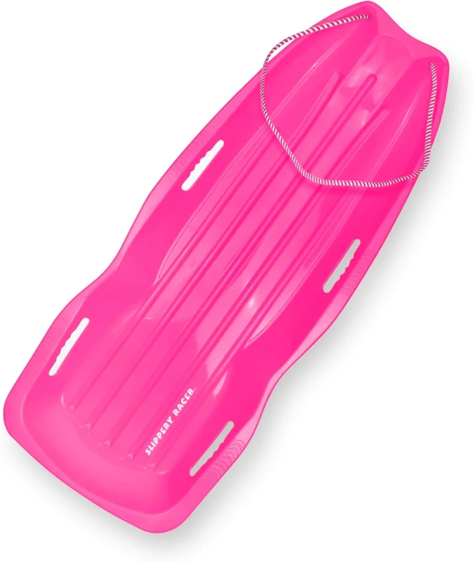 Slippery Racer Downhill Xtreme Flexible Plastic Toboggan Sled for Adults & Kids — Fits Up to 2 Riders with Pull Rope and Handles