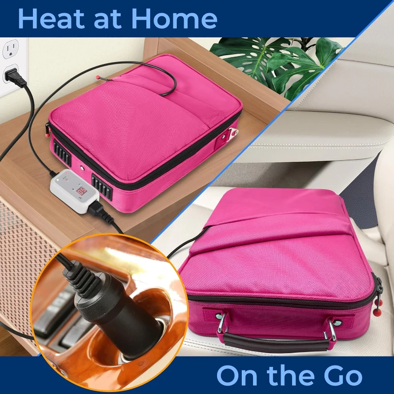 SereneLife Portable Electric Hot Stone Warmer Set — Digital Spa Heater with 6 Large & 6 Small Round Basalt Massage Stones, Pink