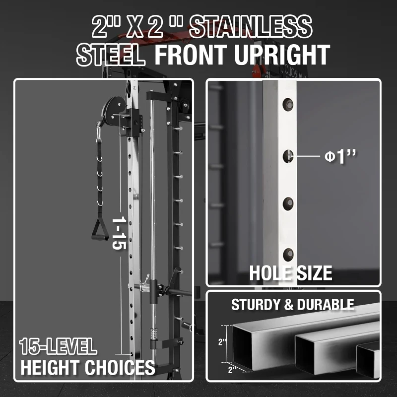 Mikolo M4 Smith Machine - 2200 lb Capacity Squat Rack with Lat Pulldown & Cable Crossover System, Complete Home Gym with Leg Hold-Down Attachment