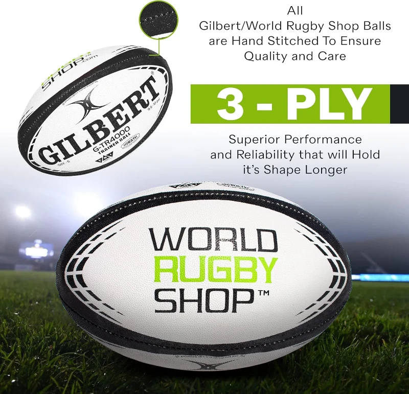 World Rugby Shop x Gilbert G-TR4000 Training Rugby Ball - Adult & Youth Sizes 3, 4, 5 - 3-Ply Hand-Stitched