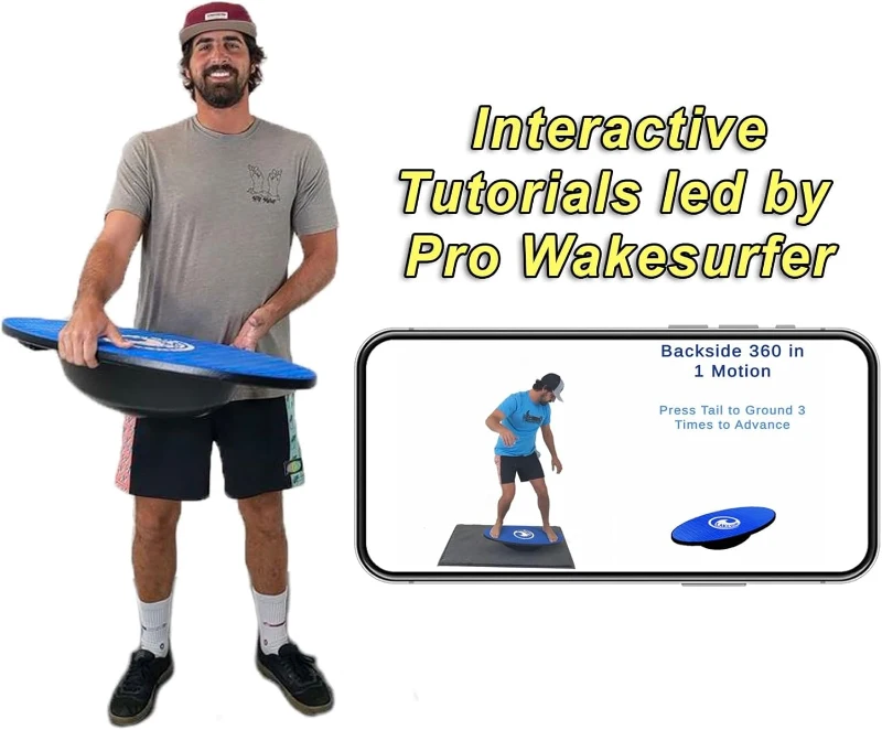 Lakesurf Balance Trainer with Phone Mount & Motion Tracking App — Wakesurfing Simulator, Fitness, Games and Coach-Led Tutorials