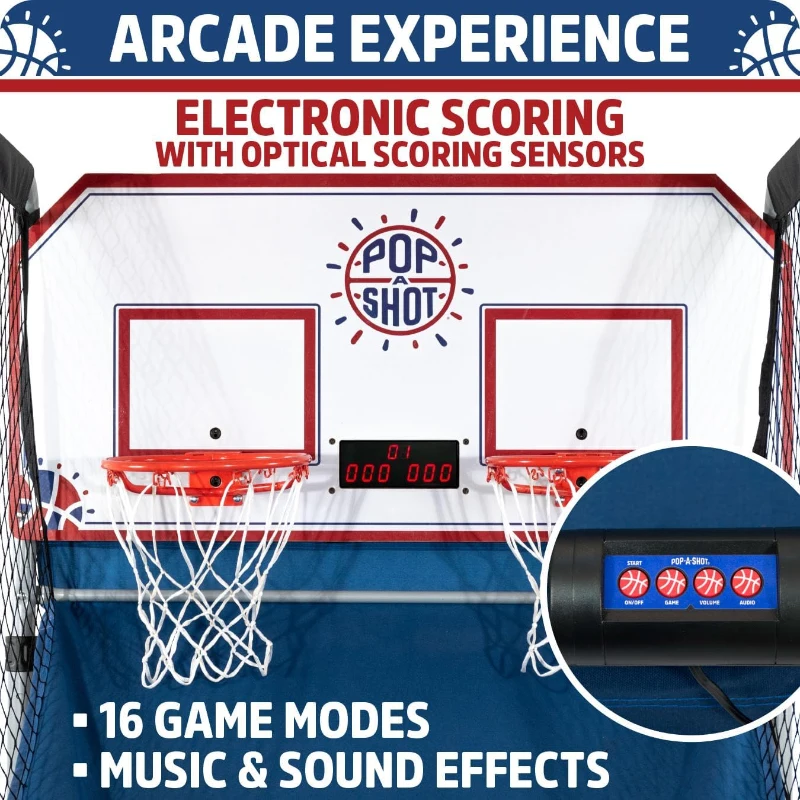Pop-A-Shot Home Dual Shot Arcade Basketball Game — Sensor Scoring, 16 Modes, 7 Balls, Foldable