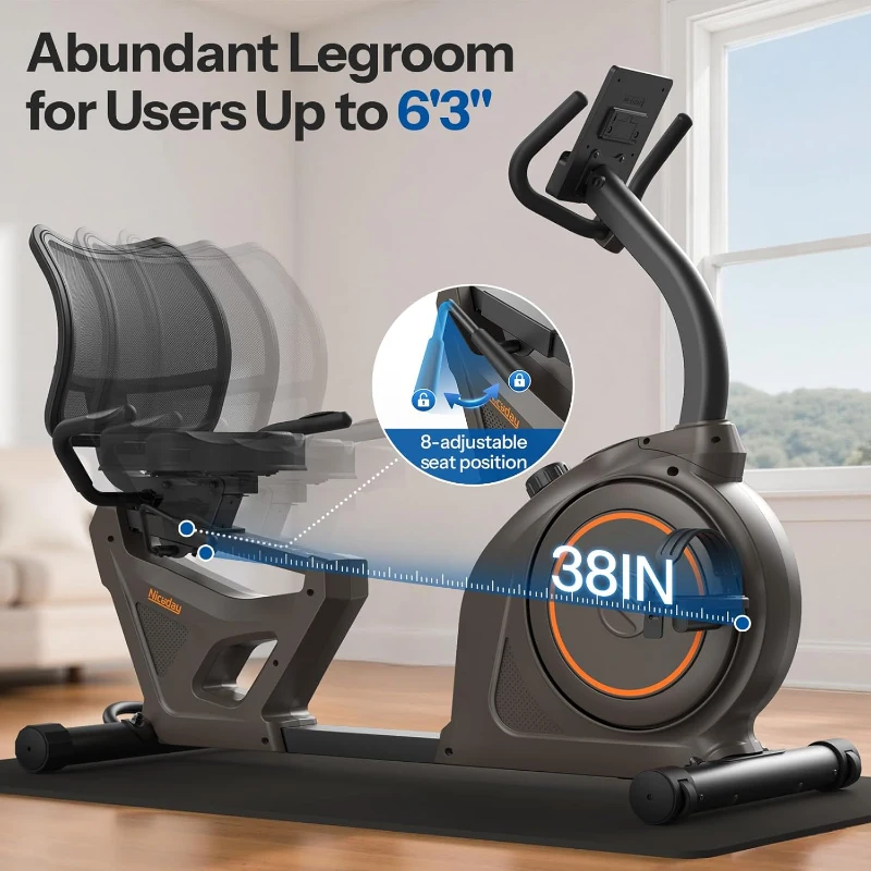 Niceday Heavy-Duty Recumbent Exercise Bike for Home – Magnetic Resistance, Smart App Compatible, LCD Monitor, Heart-Rate Handles, 400lbs Capacity