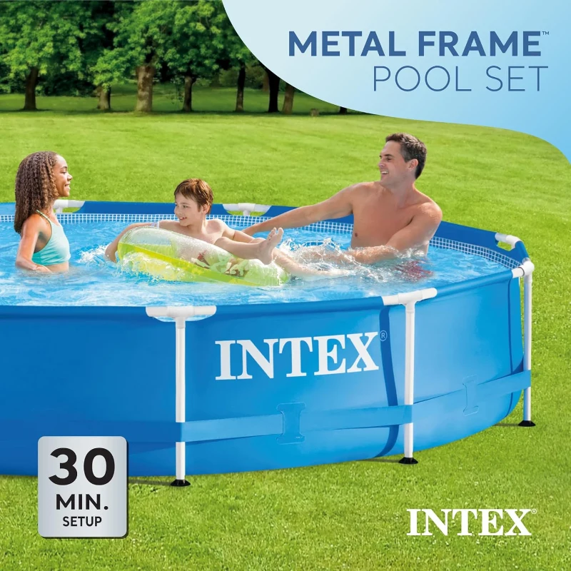 INTEX 28211EH 12ft x 30in Metal Frame Above-Ground Pool Set with 530 GPH Cartridge Filter Pump — 1,718 Gallon Capacity