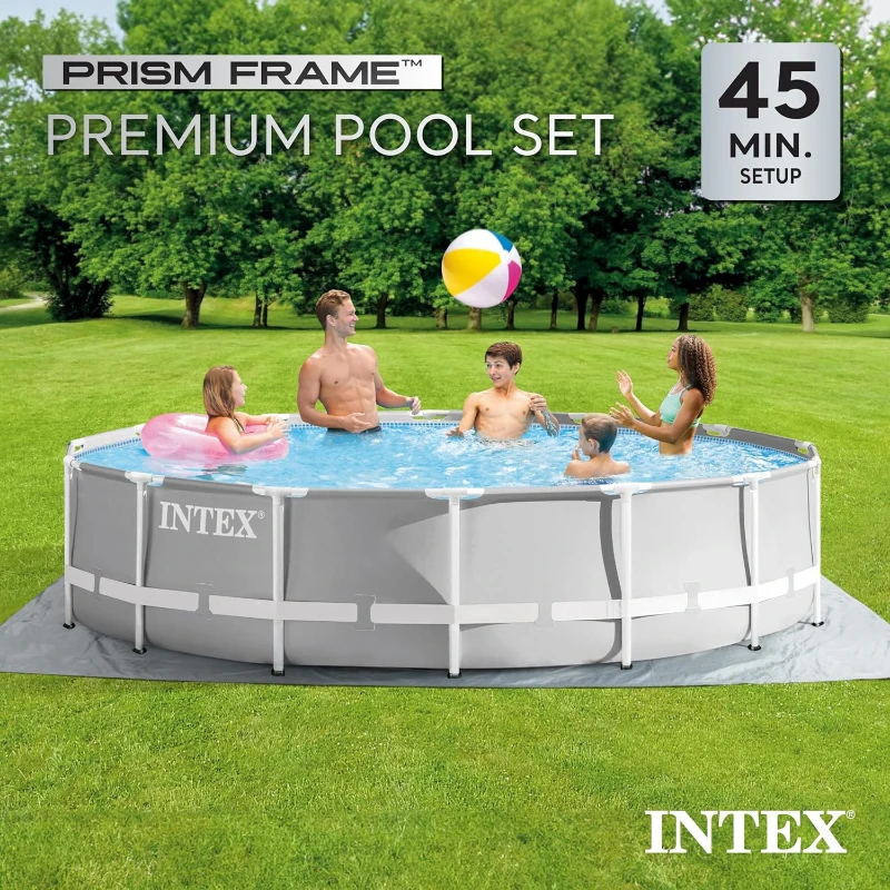 Intex Prism Frame Premium Above-Ground Pool 14ft x 42in with 1000 GPH Cartridge Filter Pump – SuperTough Puncture-Resistant, Rust-Resistant, 3357 Gallon Capacity