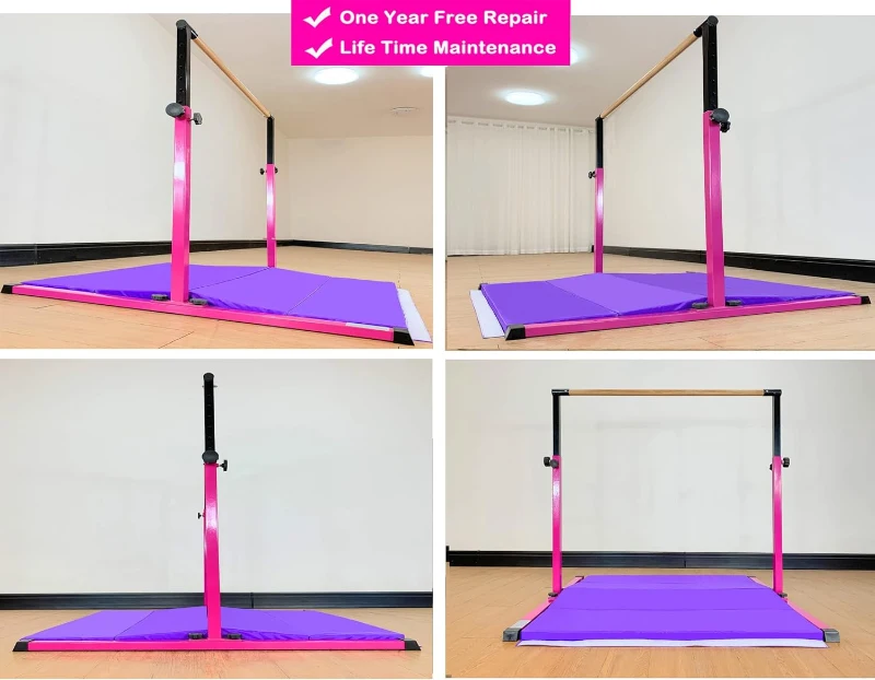 MARFULA Kids Gymnastics Bar Set with Mats – 5 ft Bar, 4 ft Inner Width, 36""–60"" Adjustable Height, Foldable for Home and Club Use