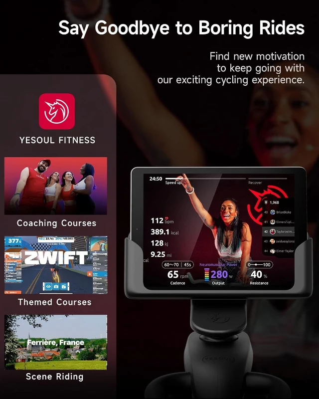 Yesoul Magnetic Indoor Cycling Bike – Black & White Smart Stationary Bike with 10"" Tablet Mount, Quiet Resistance, Comfortable Seat for Home Workouts