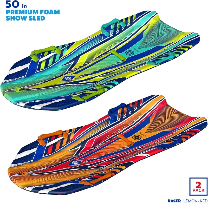 Sno-Storm Premium Foam Snow Sled — Contoured, Durable Foam Sled with Tow Rope and Handles, 50"" x 24"" Lightweight Ride