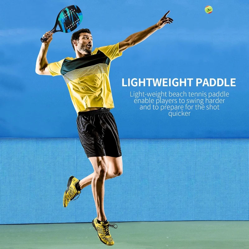 Beach Tennis Paddle – 100% Carbon Fiber Frame with EVA Memory Foam Core, Lightweight (330g) Power Racket with Enhanced Grip