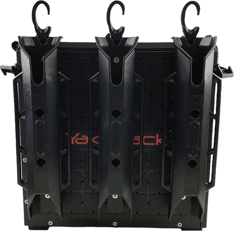 YakAttack BlackPak Pro 13"" x 13"" Fishing Crate (Black) with 3 Rod Holders | Compact Kayak Tackle Box & Gear Organizer | Lightweight, Robust & Customizable Marine Accessory | Made in USA