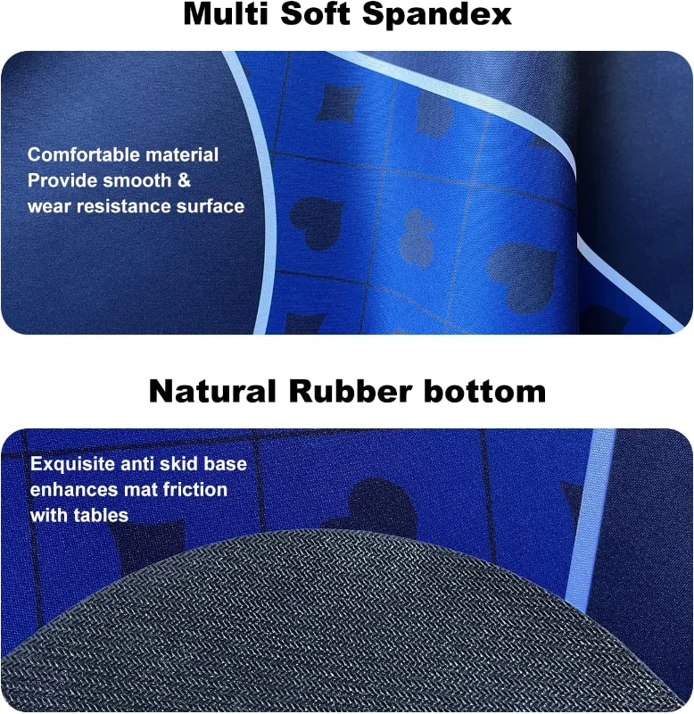 70 x 35 Inch Blue Poker Mat — 6-8 Player Texas Hold'em Rubber Topper with Carrying Bag, Portable Folding Poker Table Top