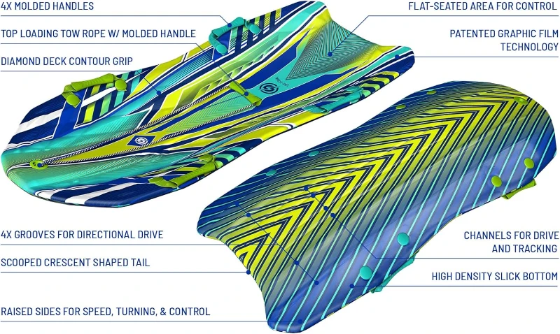 Sno-Storm Premium Foam Snow Sled — Contoured, Durable Foam Sled with Tow Rope and Handles, 50"" x 24"" Lightweight Ride