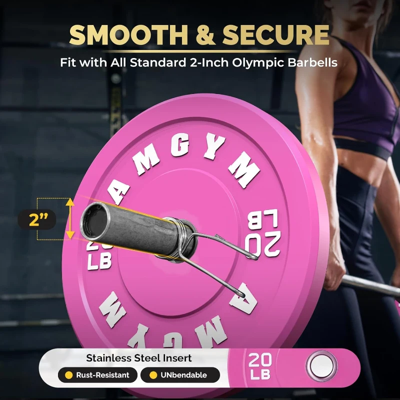 2-Inch Olympic Bumper Plates Set (10–500 lbs Options) — Natural Rubber Barbell Weights for Home Gym, Strength Training & Weightlifting, Color-Coded