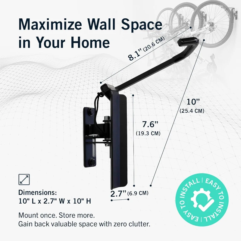 StoreYourBoard 120° Swivel Wall Bike Rack — Vertical Garage Mount with Adjustable Stopper, Space-Saving Hanger for Kids Bikes, BMX & More