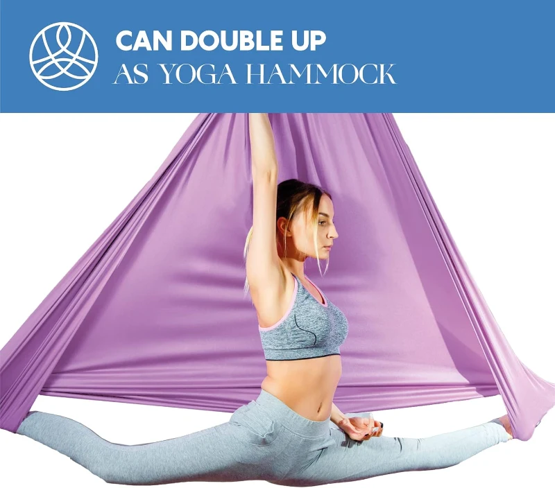 Aerial Silks Starter Kit — 9-Yard Tricot Aerial Yoga Silk with Hardware & Guide — Rigging Capable to 13 ft, All-Level Aerial Swing
