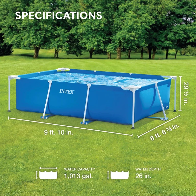 Intex 9.8' x 79"" x 29.5"" Rectangular Above-Ground Backyard Pool with Flow-Control Drain Valve, Blue