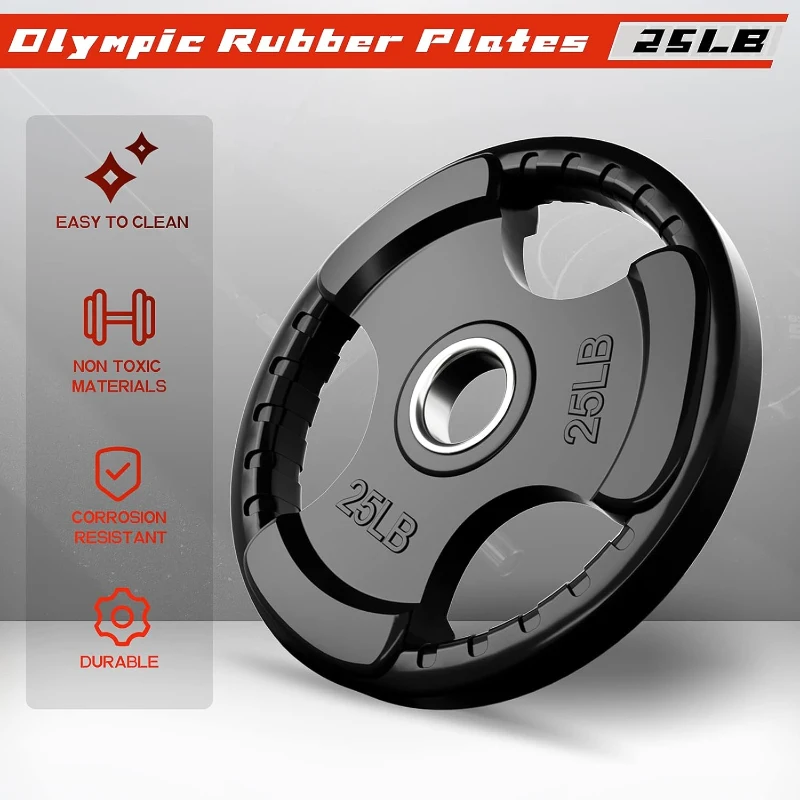 RitFit Olympic Rubber Grip Plates for Barbell — 2"" Hole Weight Plates for Home & Gym Strength Workouts, Singles/Pairs/Sets (2.5/5/10/25/45 lb) — 295 lb Set