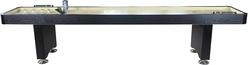 Playcraft Woodbridge Shuffleboard with Storage Cabinet — Complete Set (Abacus, 8 Pucks, Brush & USA Speed Wax) — Robust Pro Climate Adjusters