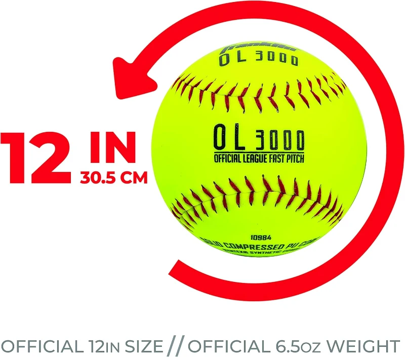 Franklin Sports OL3000 Fastpitch Official Game Softball - 12"" Optic Yellow, Tournament Grade, Single Ball