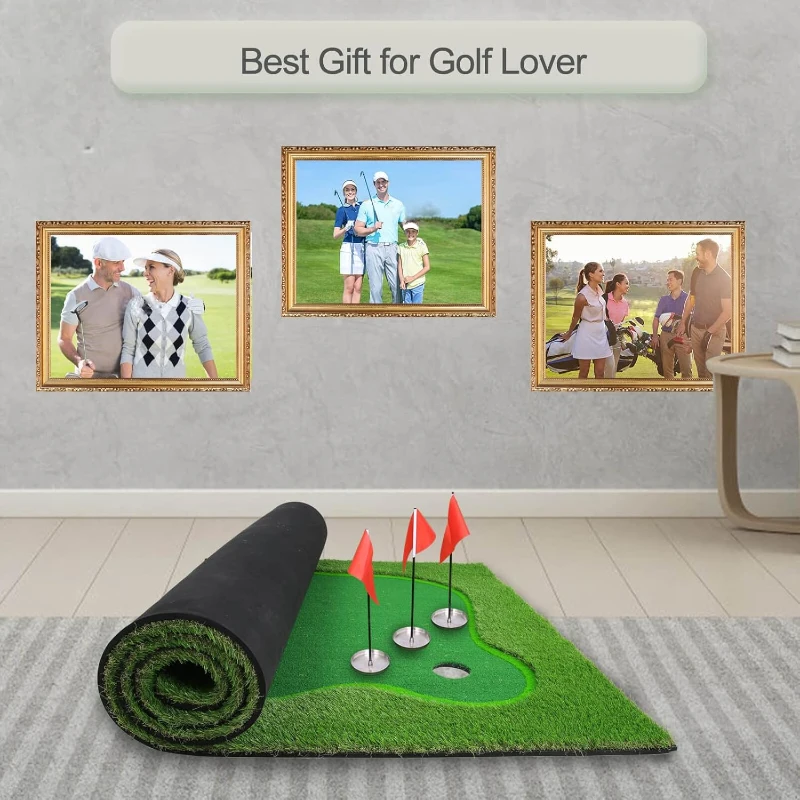 Chriiena Professional-Grade Putting Green Mat — Realistic Turf with Adjustable Cups and Slope Pad, Suitable for Indoor & Outdoor Training