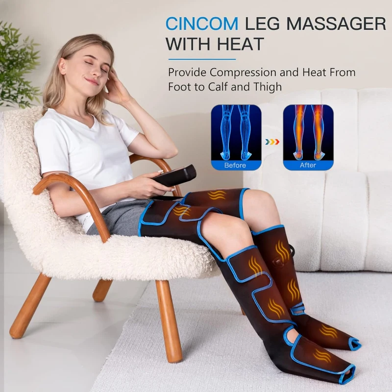 CINCOM Air Compression Leg Massager with Heat — Wraparound Full-Leg Therapy for Circulation, Pain Relief & Muscle Recovery (FSA/HSA Eligible)