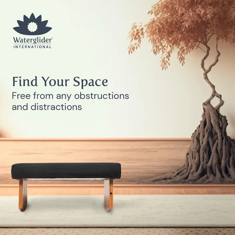 Meditation Bench — Zen Black Seiza Stool in Sustainable Acacia Wood with Curved Base for Improved Posture, Meditation & Prayer