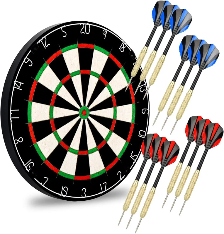 LinkVisions Professional Dartboard with Staple-Free Wiring, Tournament Size, 12 18g Steel-Tip Darts & Mounting Accessories