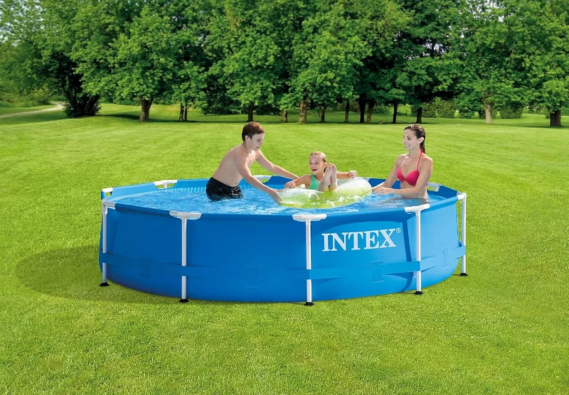 INTEX 28201EH 10ft x 30in Metal Frame Above-Ground Pool Set with 330 GPH Cartridge Pump – Puncture-Resistant 3-Ply PVC – Rust-Resistant Frame – 1,185 Gallon Capacity