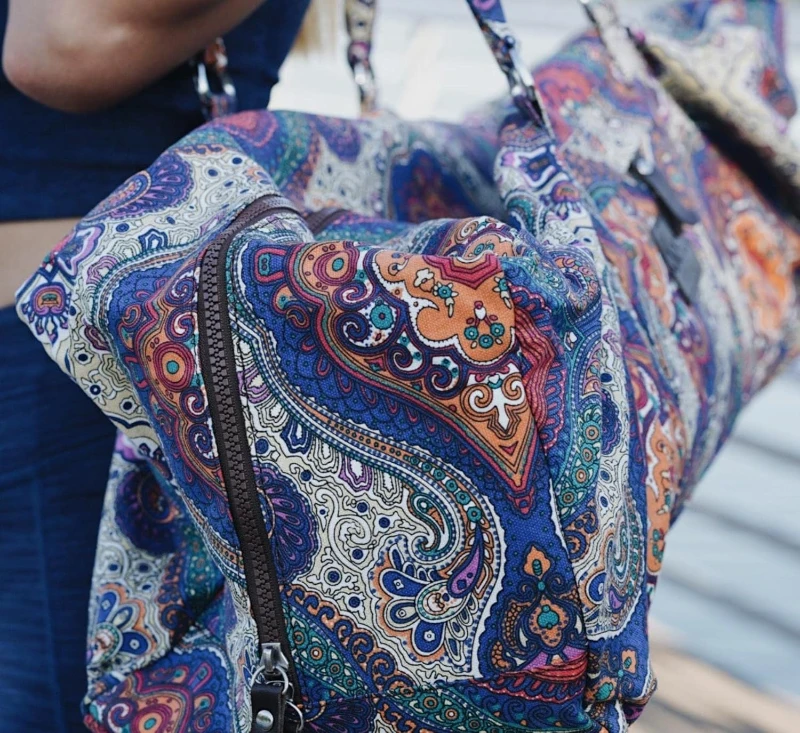 Kindfolk Patterned Canvas Yoga Mat Duffle Bag with Zippered Pocket — Mat Carrier