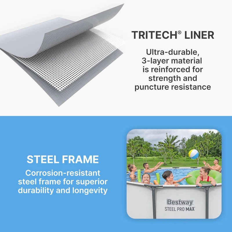 Bestway Steel Pro MAX 13-Foot x 48-Inch Round Above-Ground Pool Set, Gray — Metal Frame with Filter Pump, Ladder & Cover